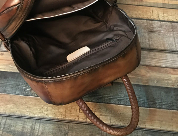 Vintage Ladies Leather Zip Backpack Purse Medium Leather Rucksack For Women Inside