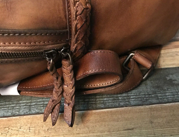 Vintage Ladies Leather Zip Backpack Purse Medium Leather Rucksack For Women Online