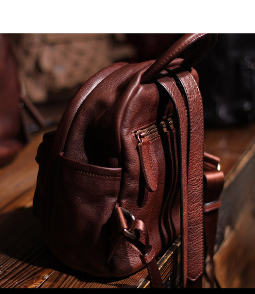 Vintage Ladies Mini Brown Leather Backpack Purse Cute Leather Backpacks for Women Boutique