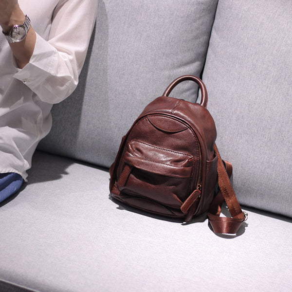 Vintage Ladies Mini Brown Leather Backpack Purse Cute Leather Backpacks for Women fashion