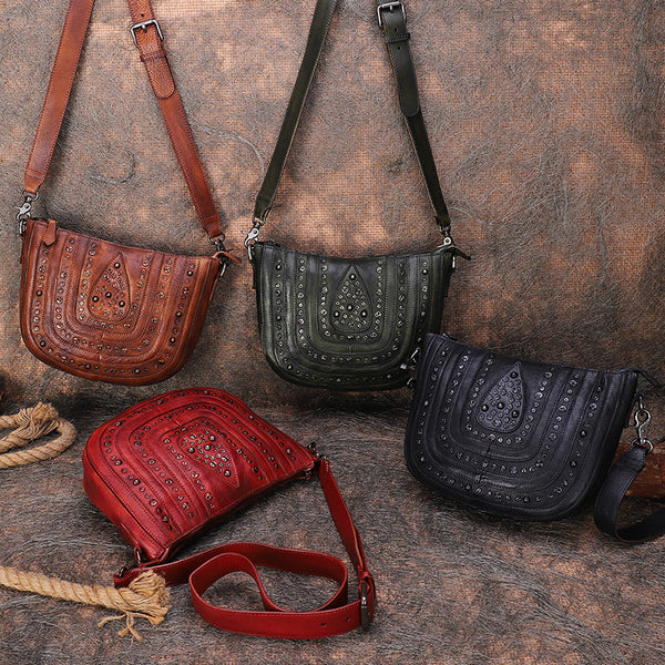 Vintage Ladies Rivet Leather Satchel Bag Cross Shoulder Bag For Women Designer