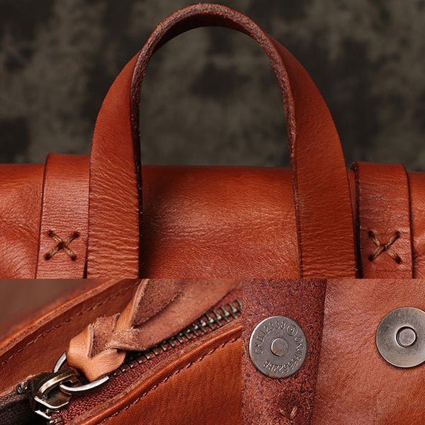 Vintage Ladies Square Leather Backpack Bag Purse Brown Cool Backpacks For Women Handmade
