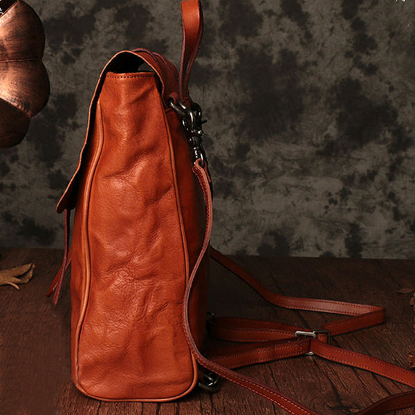 Vintage Ladies Square Leather Backpack Bag Purse Brown Cool Backpacks For Women Original