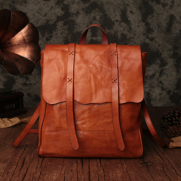 Vintage Ladies Brown Leather Backpack Purse Convertible Shoulder Bag For Women