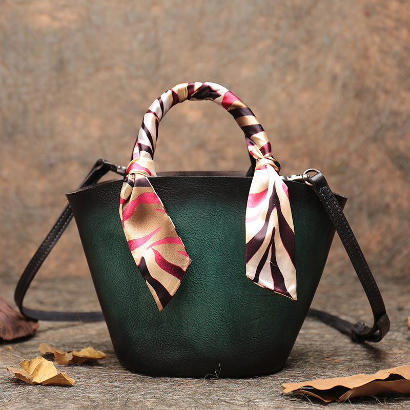 Womens Small Green Leather Bucket Bag Designer Crossbody Bags