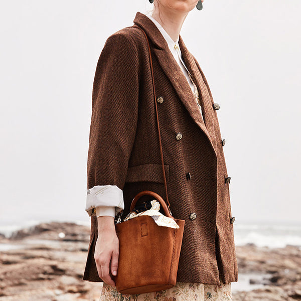 Vintage Brown Leather Crossbody Bucket Bag Purse Handbags for Women elegent