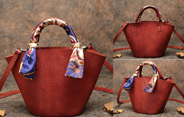 Womens Brown Leather Crossbody Bucket Bag Purse Handbags for Women Chic