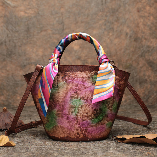 Vintage Brown Leather Crossbody Bucket Bag Purse Handbags for Women CHIC