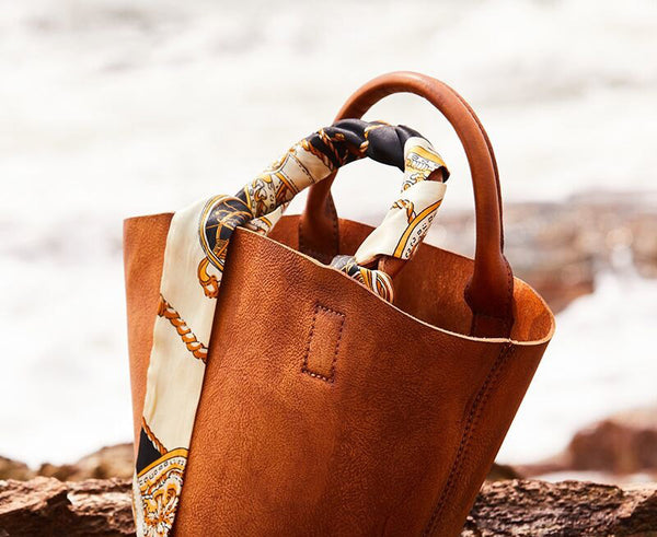 Vintage Brown Leather Crossbody Bucket Bag Purse Handbags for Women Beautiful