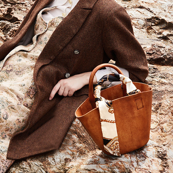 Vintage Brown Leather Crossbody Bucket Bag Purse Handbags for Women nice
