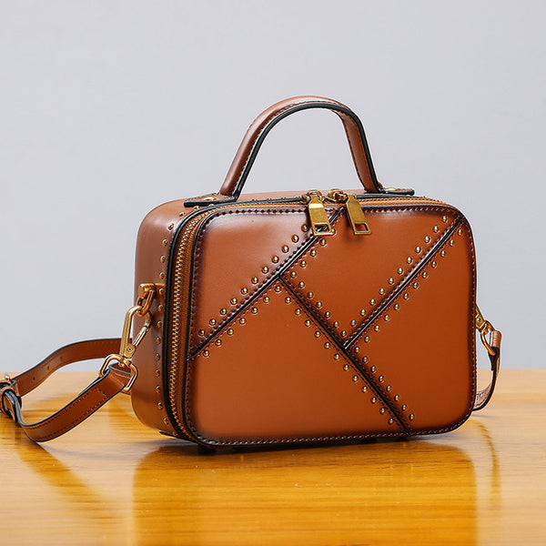 Vintage Leather Cube Bag Womens Crossbody Bags Shoulder Bag for Women