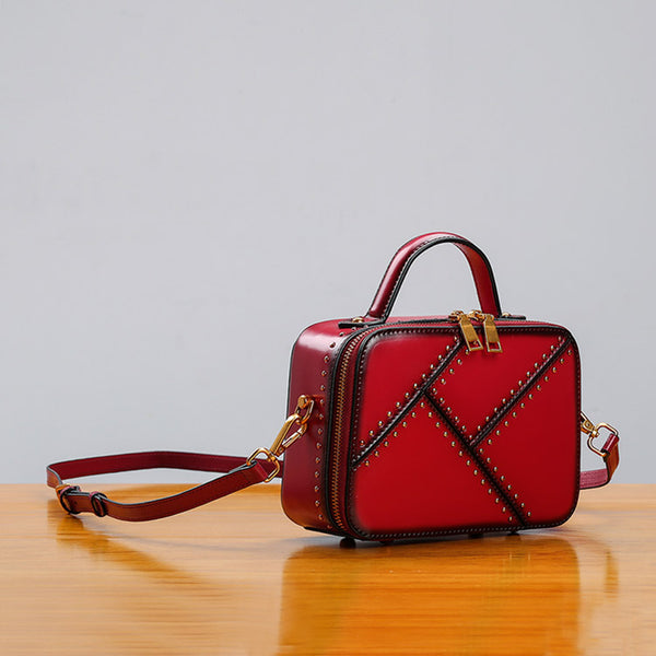 Vintage Leather Cube Bag Womens Crossbody Bags Shoulder Bag for Women cowhide