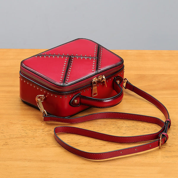 Vintage Leather Cube Bag Womens Crossbody Bags Shoulder Bag for Women cute