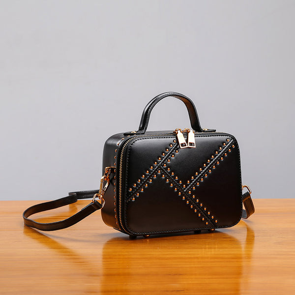 Vintage Leather Cube Bag Womens Crossbody Bags Shoulder Bag for Women mini