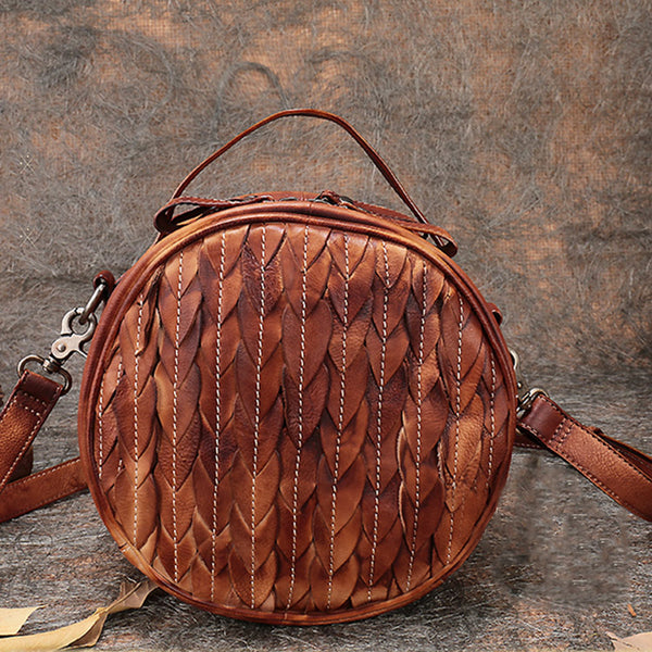 Vintage Leather Women Circle Bag Crossbody Bags Handbags Purses for Women cool