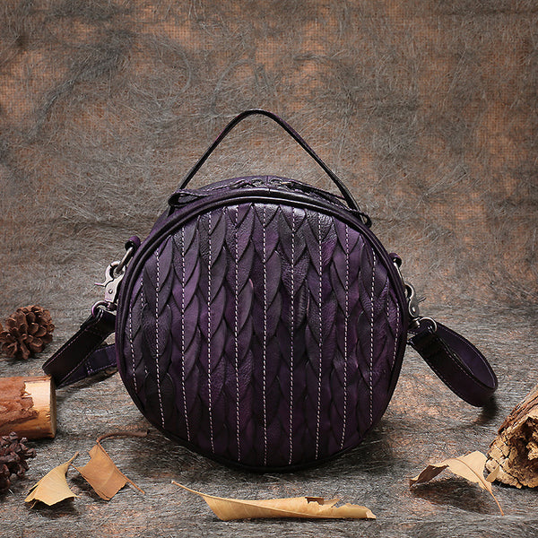 Purple Leather Circle Bag Crossbody Bags Handbags Purses for Women