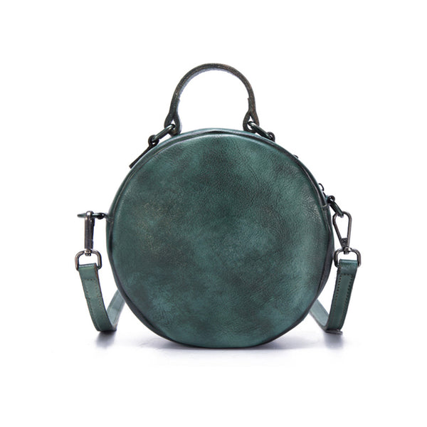 Vintage Leather Women Circle Bag Crossbody Bags Leather Handbags Boutique