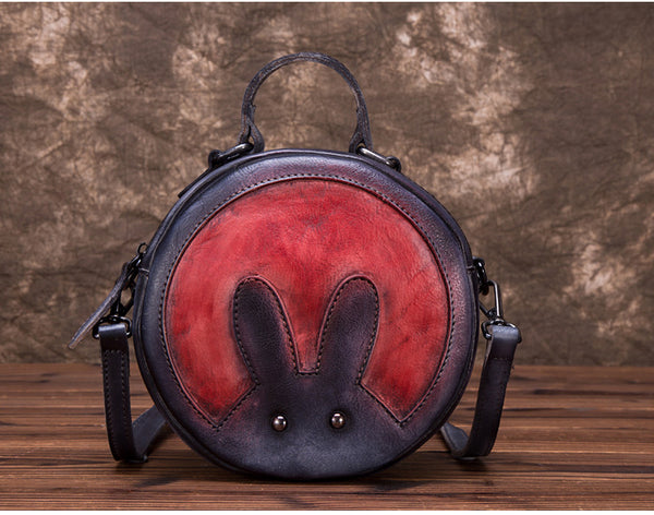 Vintage Leather Women Circle Bag Crossbody Bags Leather Handbags Details