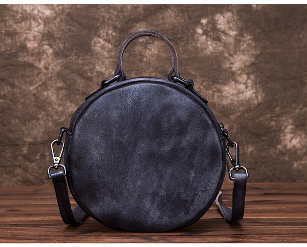 Vintage Leather Women Circle Bag Crossbody Bags Leather Handbags Genuine Leather