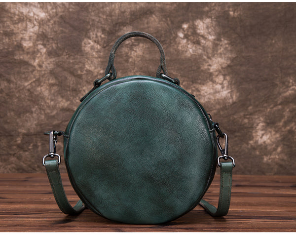 Vintage Leather Women Circle Bag Crossbody Bags Leather Handbags Unique