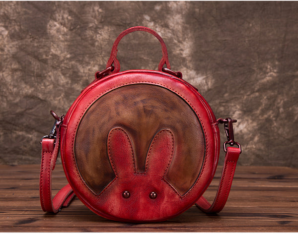 Vintage Leather Women Circle Bag Crossbody Bags Leather Handbags gift