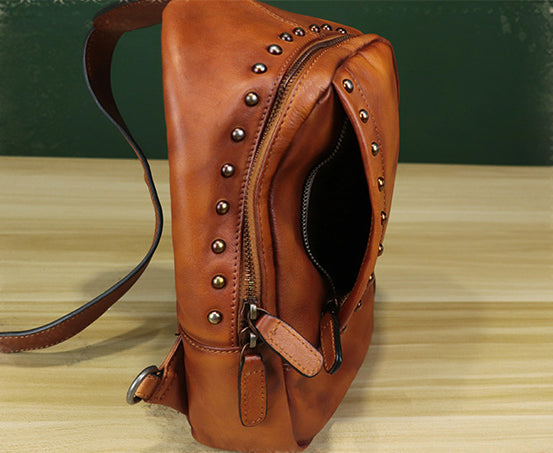 Vintage Leather Women's Sling Bag Purse Chest Bag For Women Details