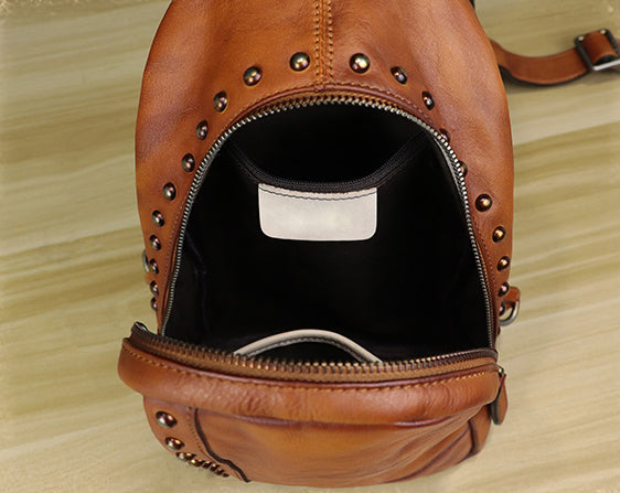 Vintage Leather Women's Sling Bag Purse Chest Bag For Women Inside