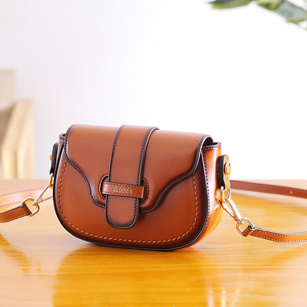 Vintage Leather Womens Small Crossbody Bags Saddle Bag for Women Details