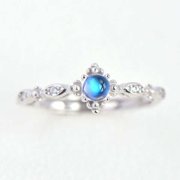 Vintage Moonstone Ring Silver Engage Ring June Birthstone Women blue