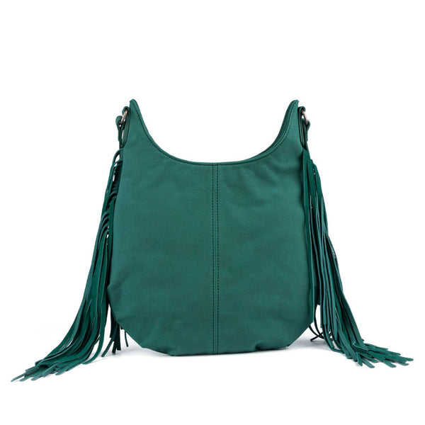 Vintage Green PU leather boho fringe crossbody bag purse for Women Affordable