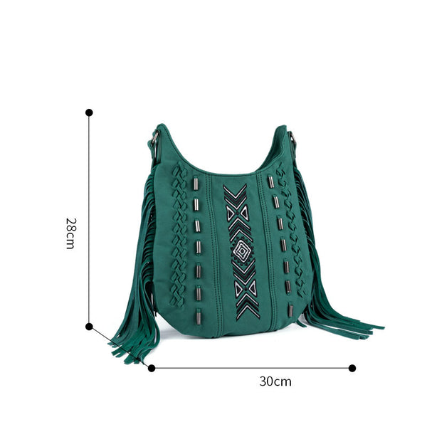Vintage Green PU leather boho fringe crossbody bag purse for Women Best