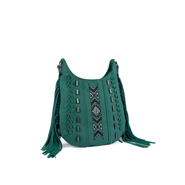 Vintage Green PU leather boho fringe crossbody bag purse for Women Cool