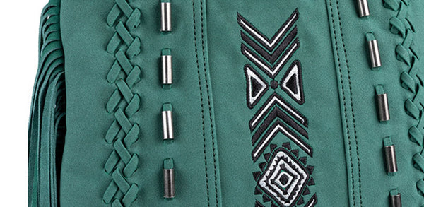 Vintage Green PU leather boho fringe crossbody bag purse for Women Durable