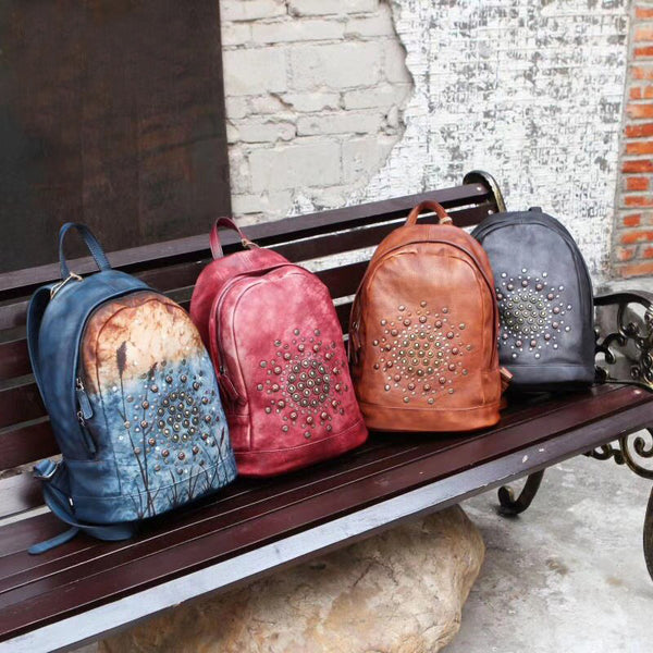 Vintage Rivets Leather Backpack Bag Purse Cool Backpacks