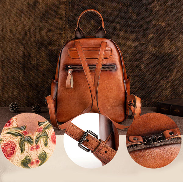 Vintage Small Ladies Brush Off Leather Rucksack Backpack Purse For Women Details