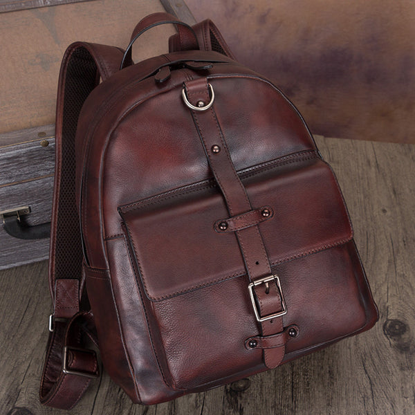 Vintage Style Ladies Genuine Leather Rucksack Backpack Purse for Women