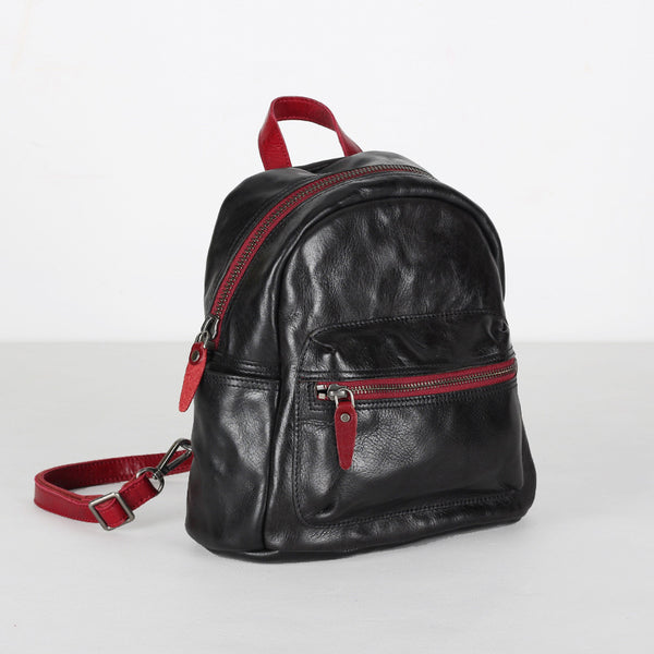 Vintage Style Ladies Mini Genuine Leather Backpack Purse Bookbag for Women Black