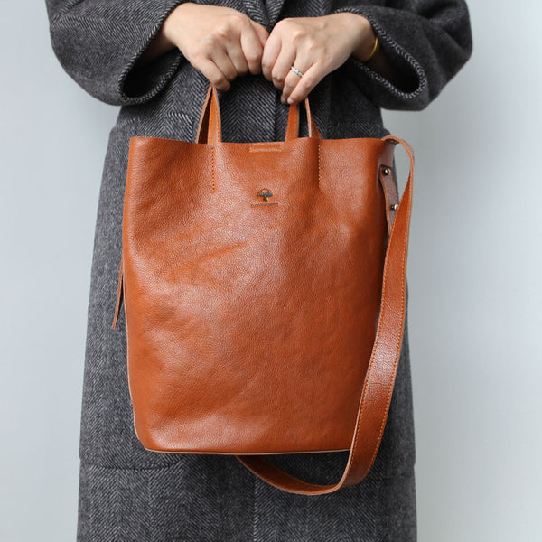Vintage Women Genuine Leather Tote Bag Handbags Shoulder Bag for Women Brown