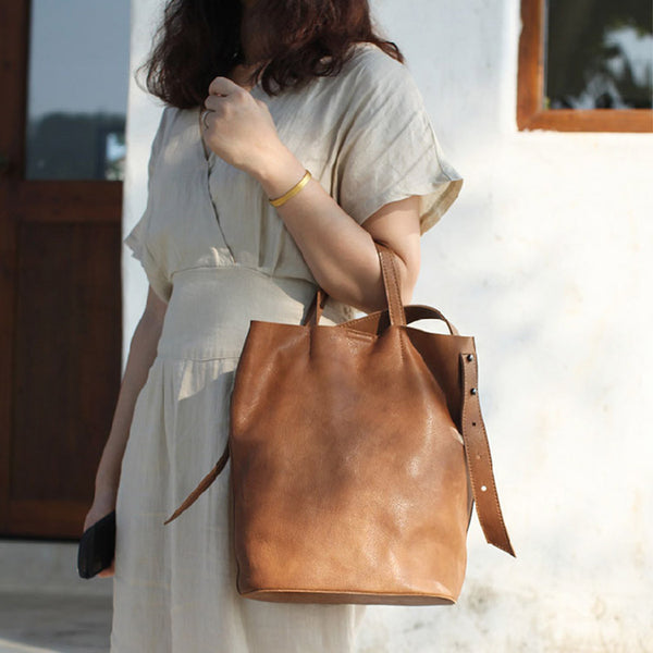 Vintage Women Genuine Leather Tote Bag Handbags Shoulder Bag for Women cute