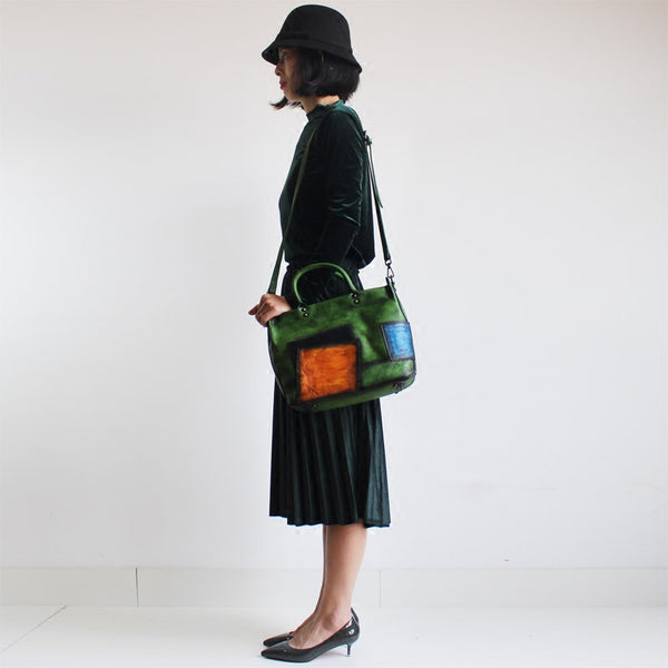 Vintage Women Green Leather Tote Bag Handbags Crossbody Bags for Women beautiful