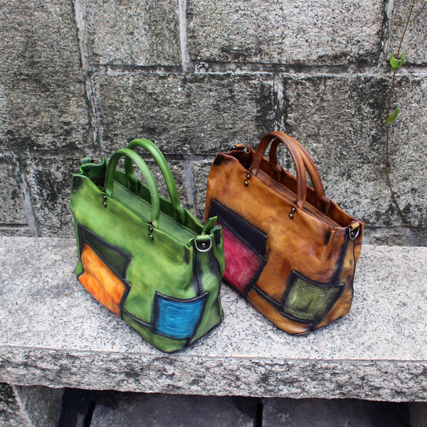 Vintage Women Green Leather Tote Bag Handbags Crossbody Bags for Women Vintage
