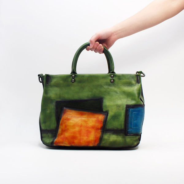 Vintage Women Green Leather Tote Bag Handbags Crossbody Bags for Women Handmade