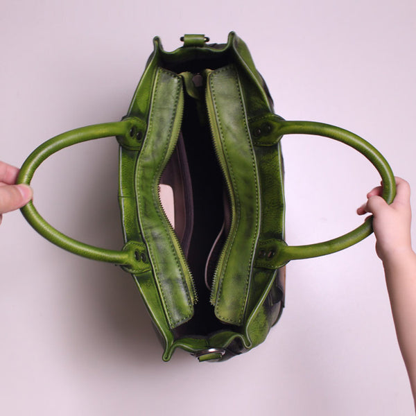 Vintage Women Green Leather Tote Bag Handbags Crossbody Bags for Women work bag