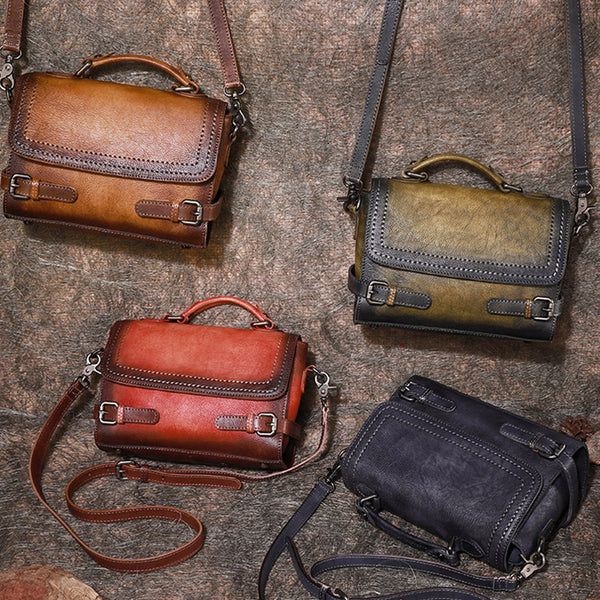 Vintage Women Leather Satchel Bag Crossbody Bags Purse for Women Brown