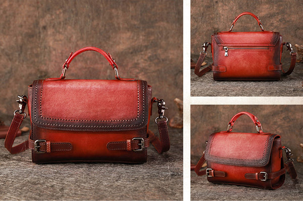 Vintage Women Leather Satchel Bag Crossbody Bags Purse for Women Details