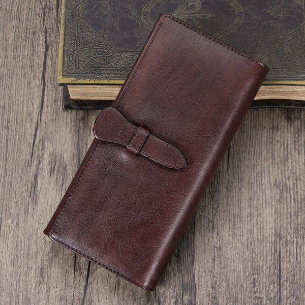 Vintage Women's Billfold Long Leather Wallet Long For Women Brown