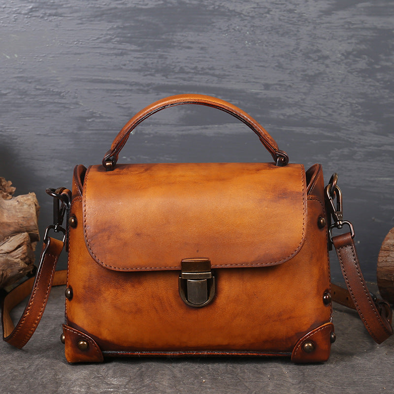 Vintage Women's Brown Leather Crossbody Satchel Purse Handbags for Women Chic