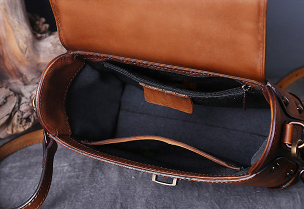 Vintage Women's Brown Leather Crossbody Satchel Purse Handbags for Women Cool