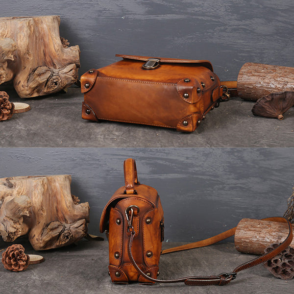 Vintage Women's Brown Leather Crossbody Satchel Purse Handbags for Women Durable