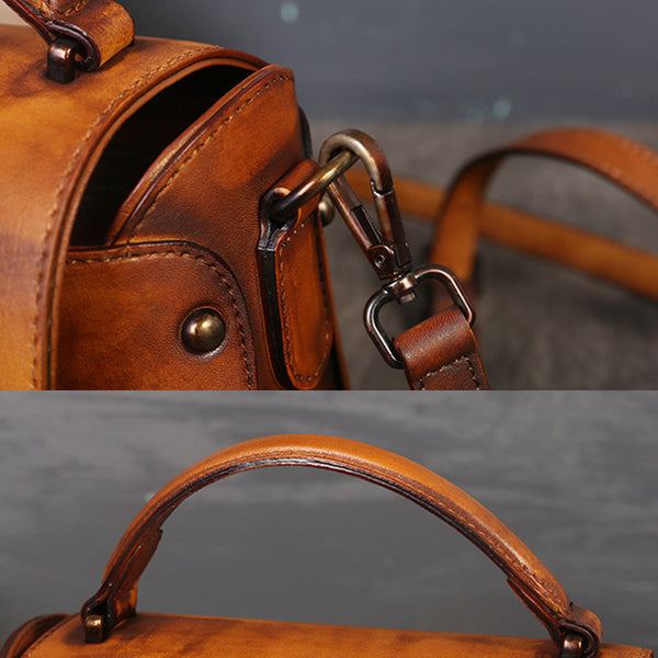 Vintage Women's Brown Leather Crossbody Satchel Purse Handbags for Women Fashion
